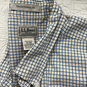 L.L. Bean Seersucker Button Down Short Sleeve Shirt Men's XXL Blue Yellow Plaid